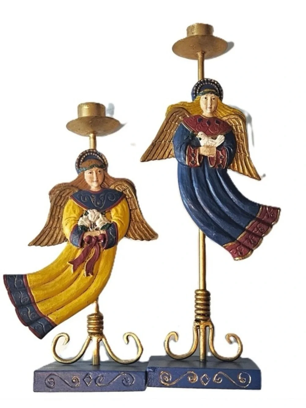 Gold and Blue Angel Candle Holders